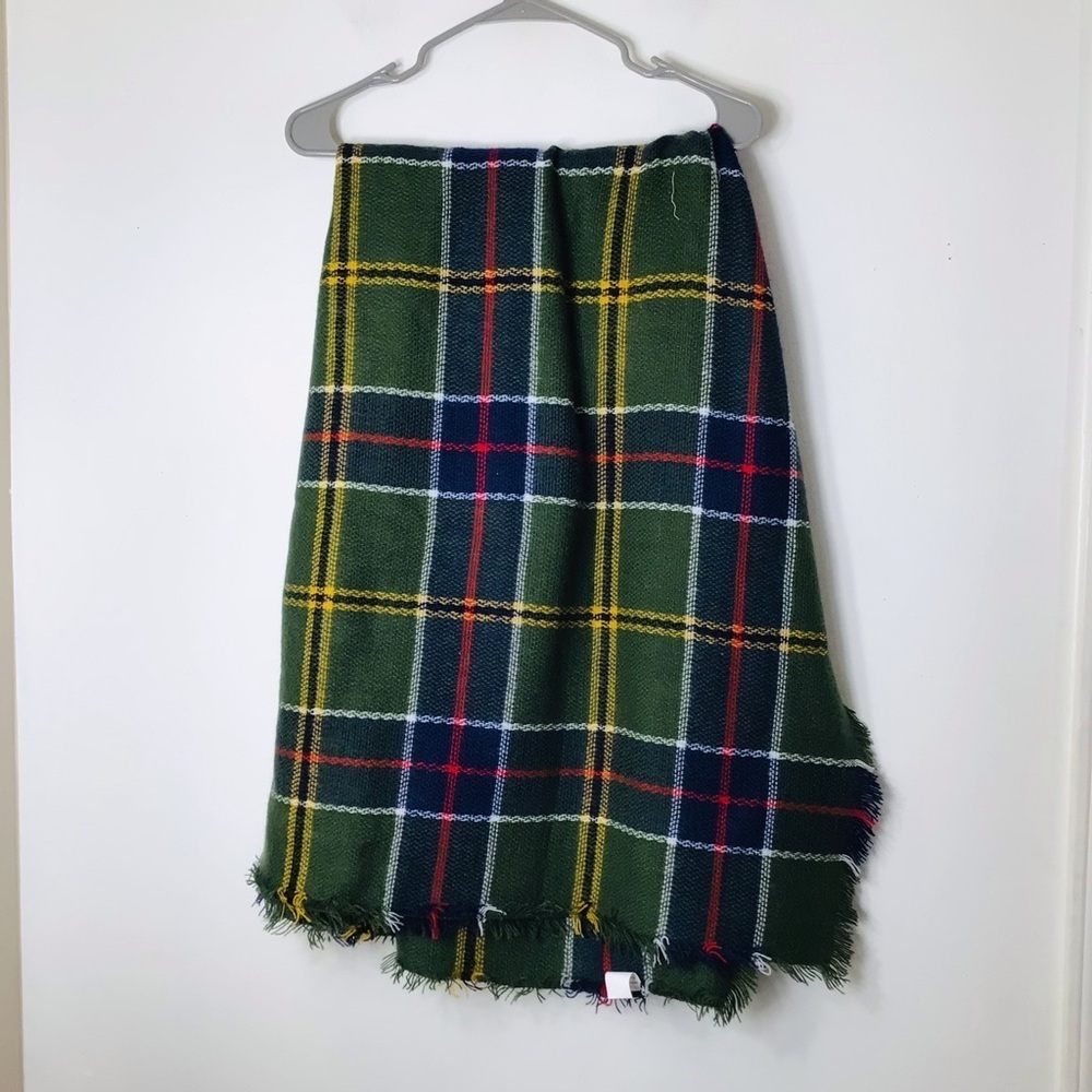 Marley Lilly green plaid blanket scarf fringe